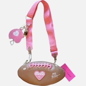 Betsey Johnson Game Day Crossbody Football Bag Brown Whistle Helmet Charm